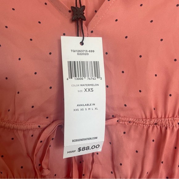 BCBG ruffle watermelon blouse with polka dots - Picture 3 of 6